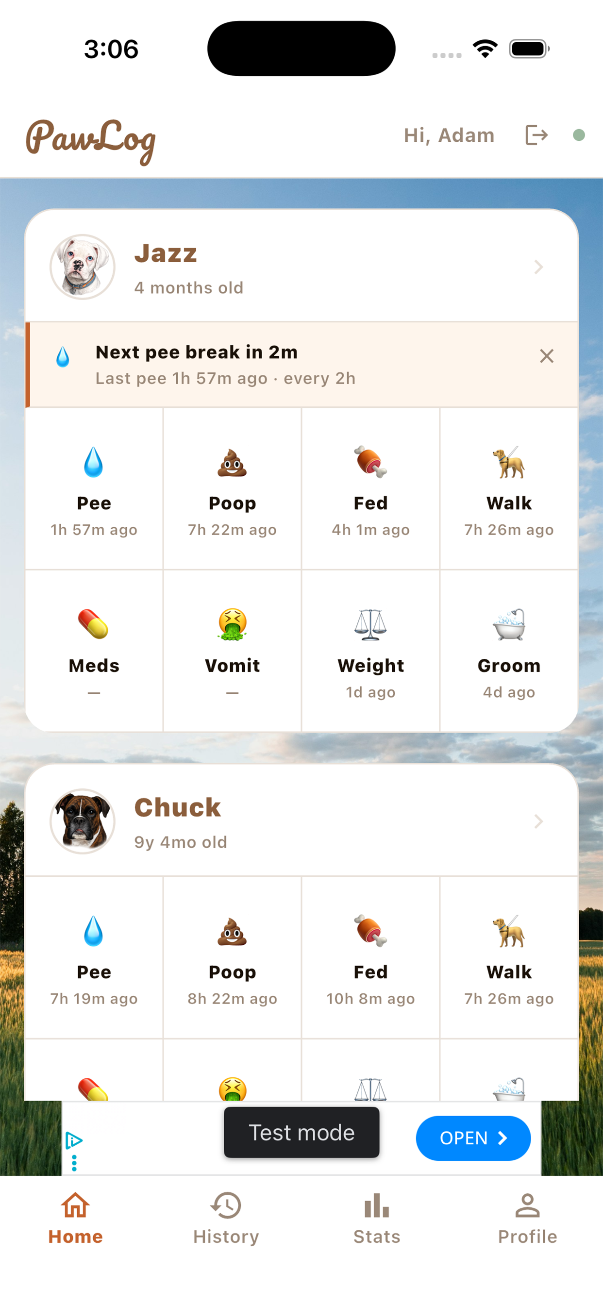 Dashboard with dog overview and health summary